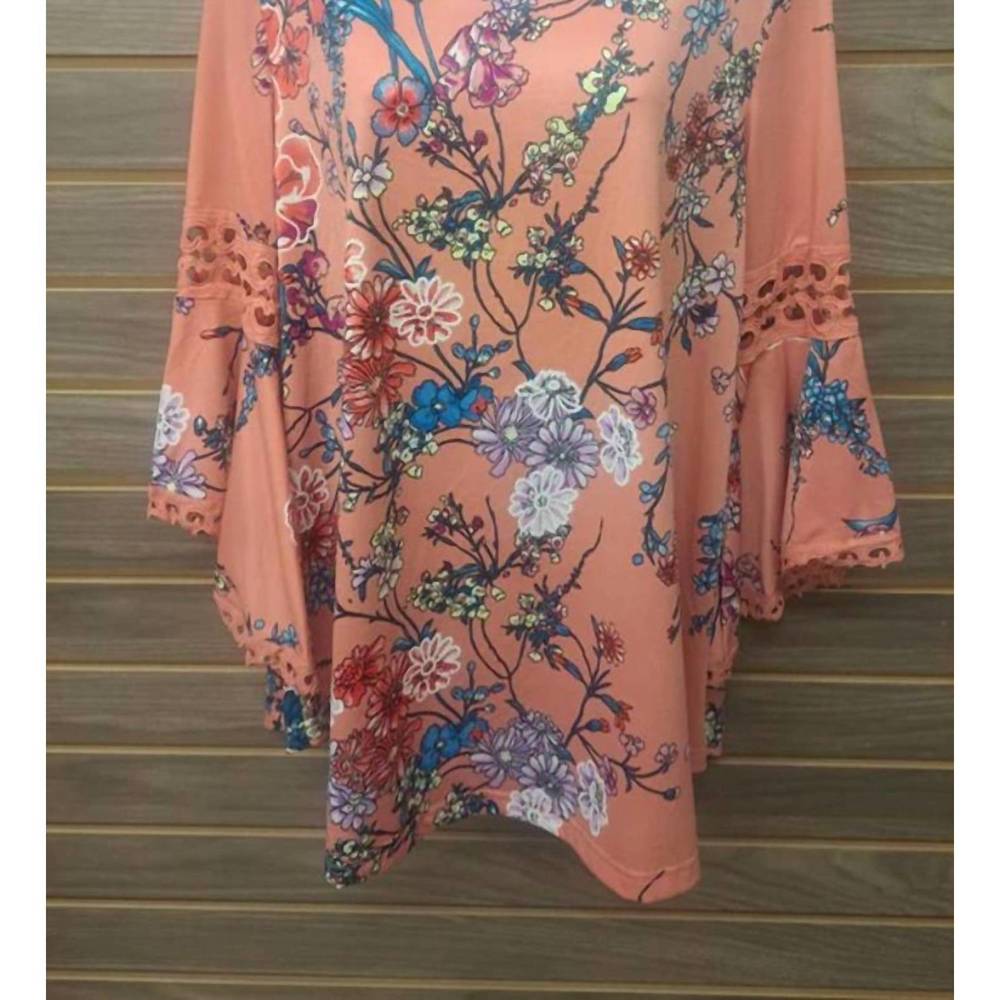 NEW STEM & VINE women's lace insert bell sleeve top in pink